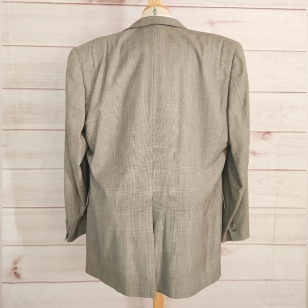 Vintage Burberry Plaid Single Breasted Suit Jacket In Tan and Black Size 44L